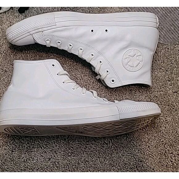 Converse Chuck Taylor Hi Leather Tri-White Men’s 13/Women’s 15 Preppy Grunge - Picture 6 of 8